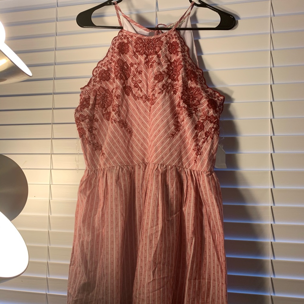 Red Halter Striped Dress
